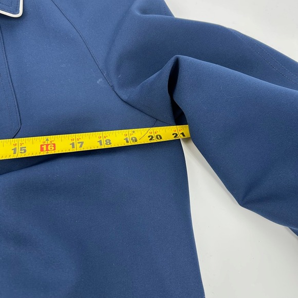 Classic Navy Blue Gray Trim Button Front Women's Trench Coat Jacket Made in USA - Picture 12 of 15